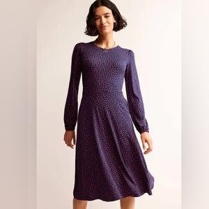 Boden Long Sleeve Jersey Dress in Navy and Red